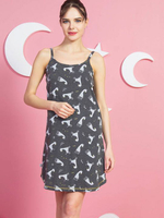 Коротенькая сорочка с принтом на тонких бретелях (Размер: S) (Цвет: темно-серый)