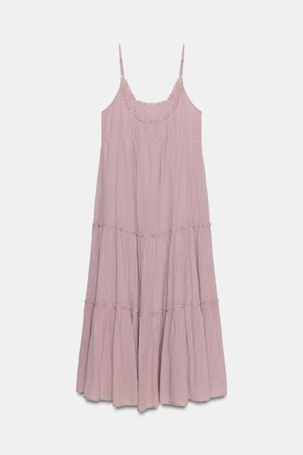 ZARA ПЛАТЬЕ МИДИ ИЗ ГАЗА С ВОЛАНАМИ, СИРЕНЕВЫЙ