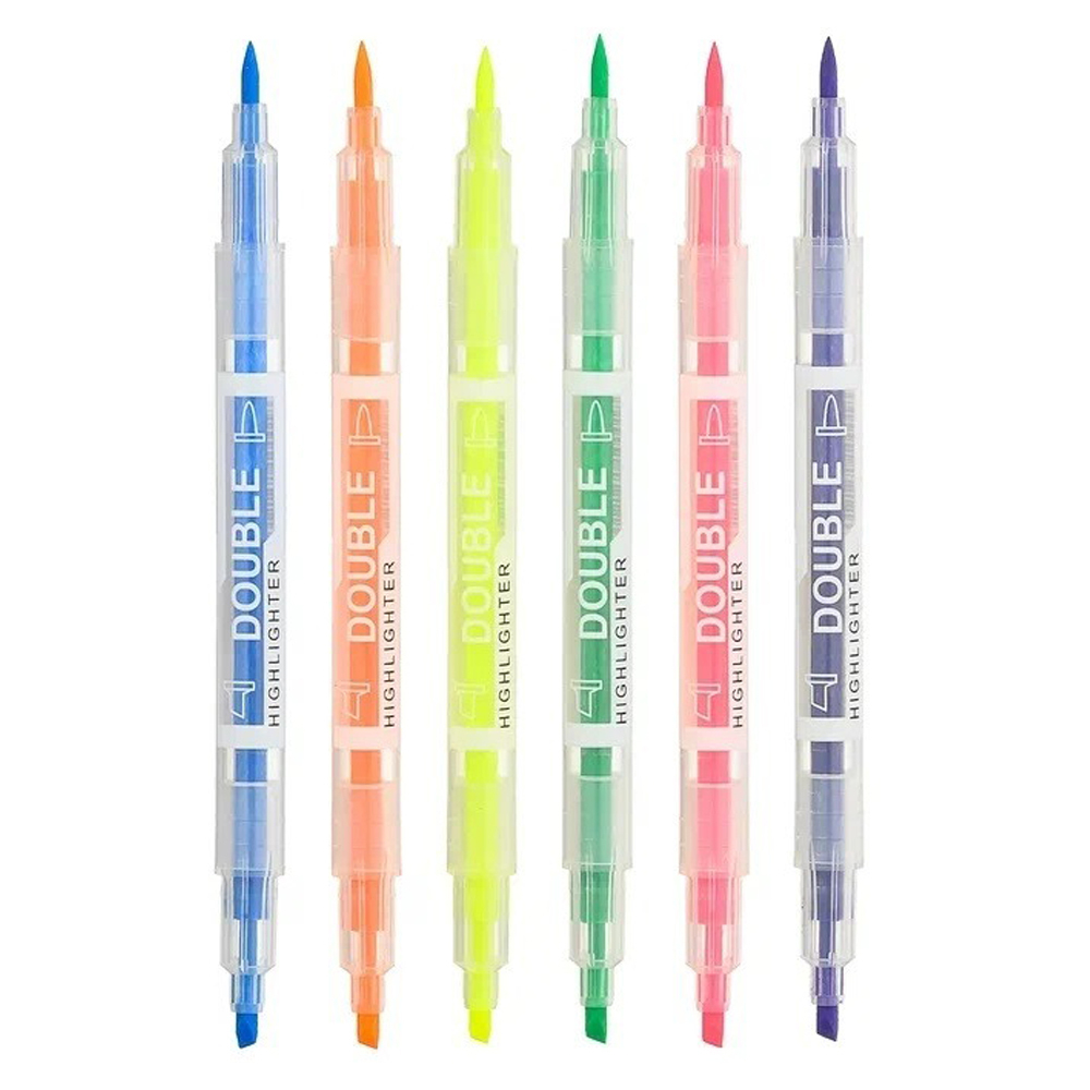 Маркер текстовыделитель, двусторонний, Basir, 6 цветов