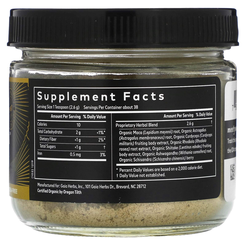 Gaia Herbs, адаптоген для ежедневного использования, с кордицепсом, родиолой и ашвагандой, 100 г (3,53 унции)