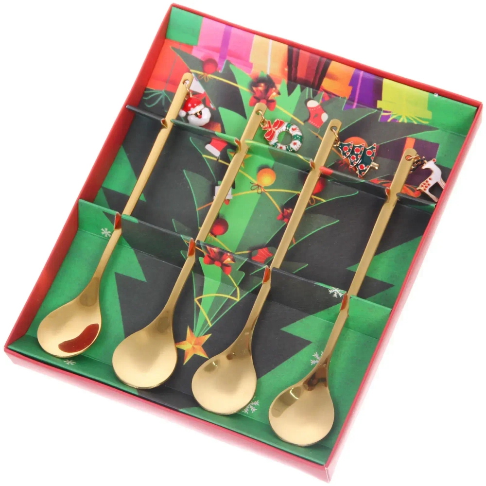 Набор чайных ложек 4шт «Новогодние символы» в подарочной коробке, цвет золото