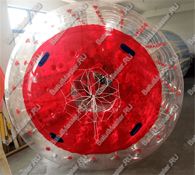 Аттракцион Водный роллер (Гидророллер) "Прозрачно-красный" ПВХ, 2,4*2,2*2,2 м