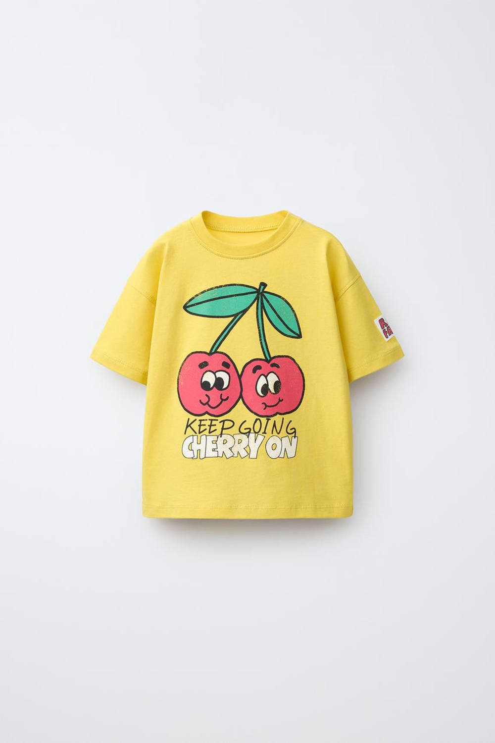 ZARA ФУТБОЛКА С ПРИНТОМ «ВИШНИ», ЖЕЛТЫЙ