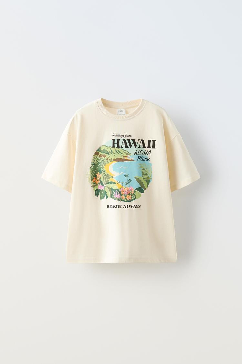 ZARA ФУТБОЛКА С ПРИНТОМ «ГАВАЙИ», ЭКРЮ