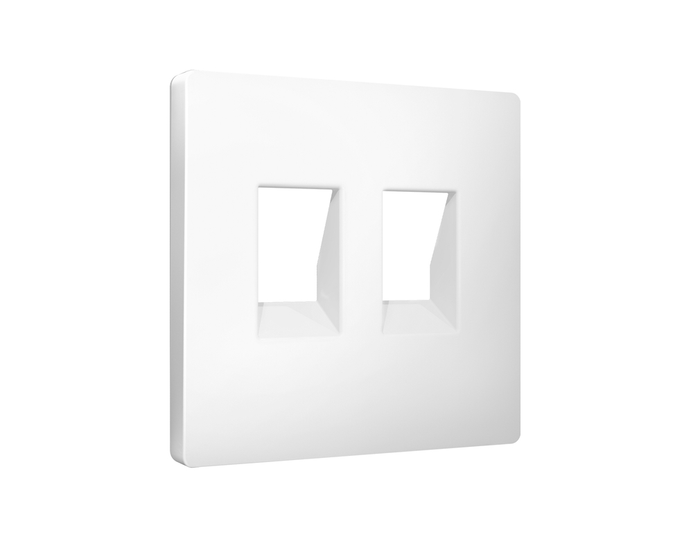 AP1321 Лицевая панель ALFA (Белый матовый) для компьютерной/телефонной двойной розетки RJ-45/RJ-11 QUANT