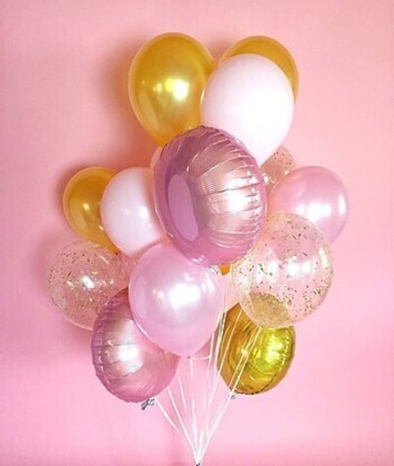 Pink and gold glitter set (18 шаров)