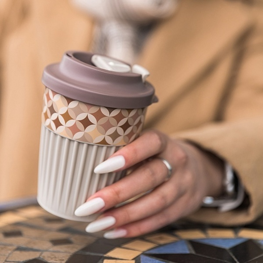 Стакан для горячих напитков 350мл с клапаном «Геометрия» светло-бежевый