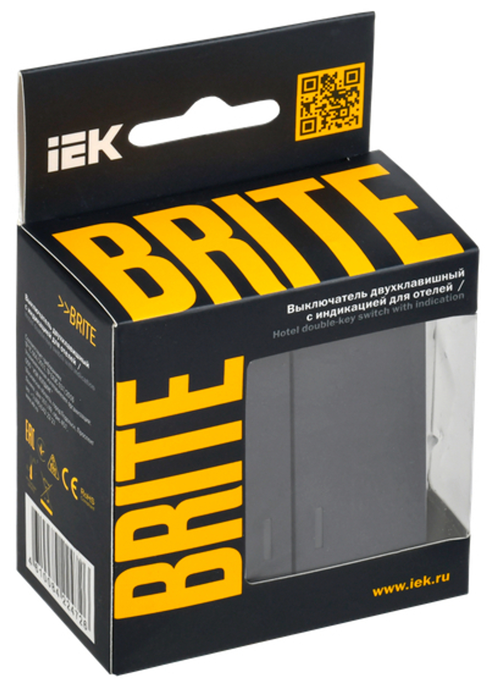 BRITE Выключатель 2-клавишный с индикацией для отелей 10А ВС10-2-9-БрГ графит IEK
