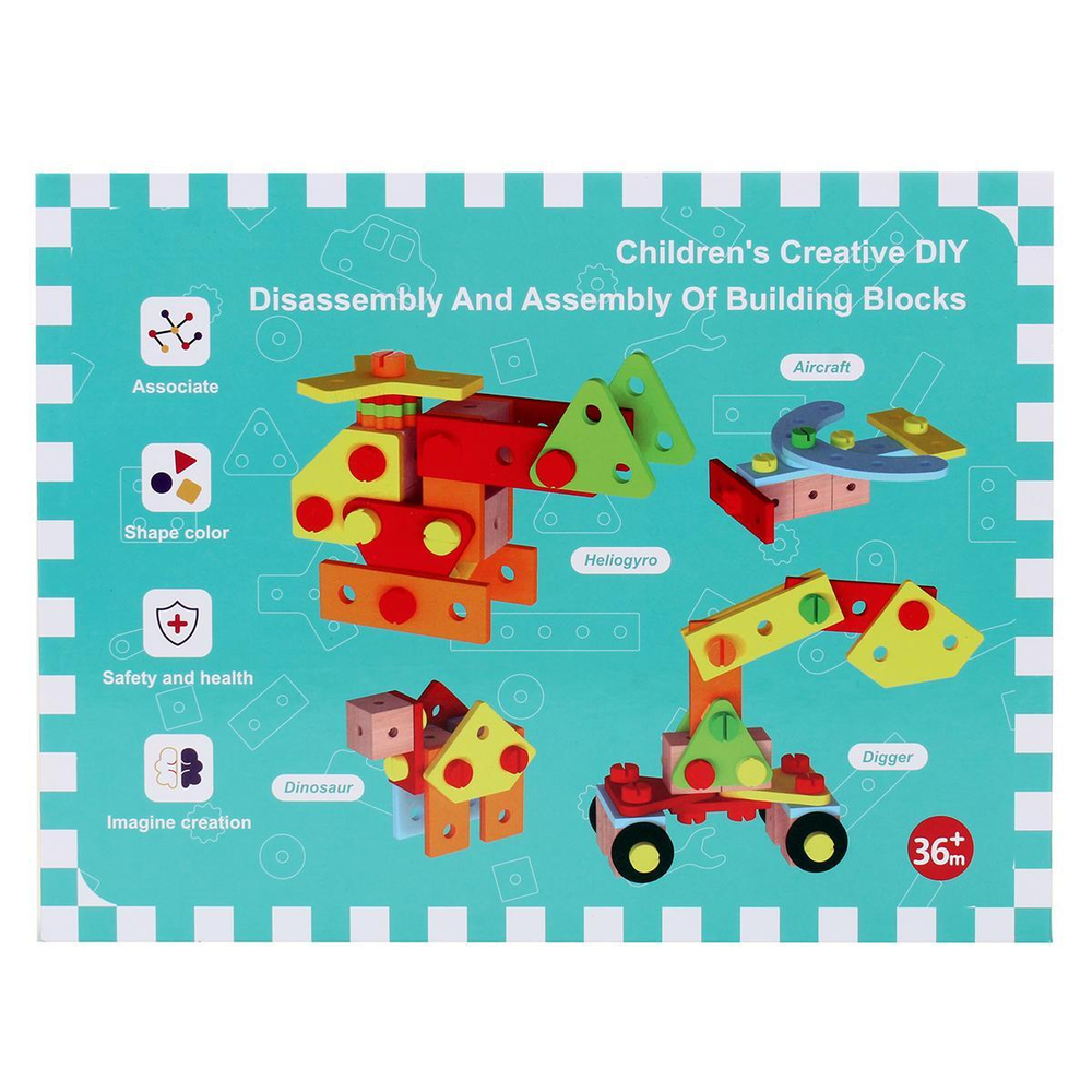 Конструктор деревянный с болтами 64 дет, коробка C-41949