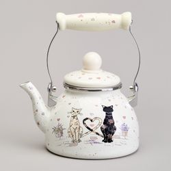 ЧАЙНИК AGNESS ЭМАЛИРОВАННЫЙ СО СЪЕМНЫМ ФИЛЬТРОМ ИЗ НЖС СЕРИЯ "LAVENDER CATS", 1,1 Л