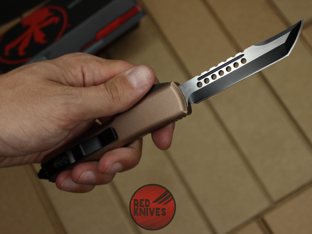 Нож Microtech Ultratech Helhound H/E - коричневая рукоять, черный клинок RK-369