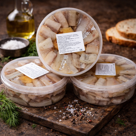 Корюшка слабосоленая с икрой, ломтики в масле, 500 гр