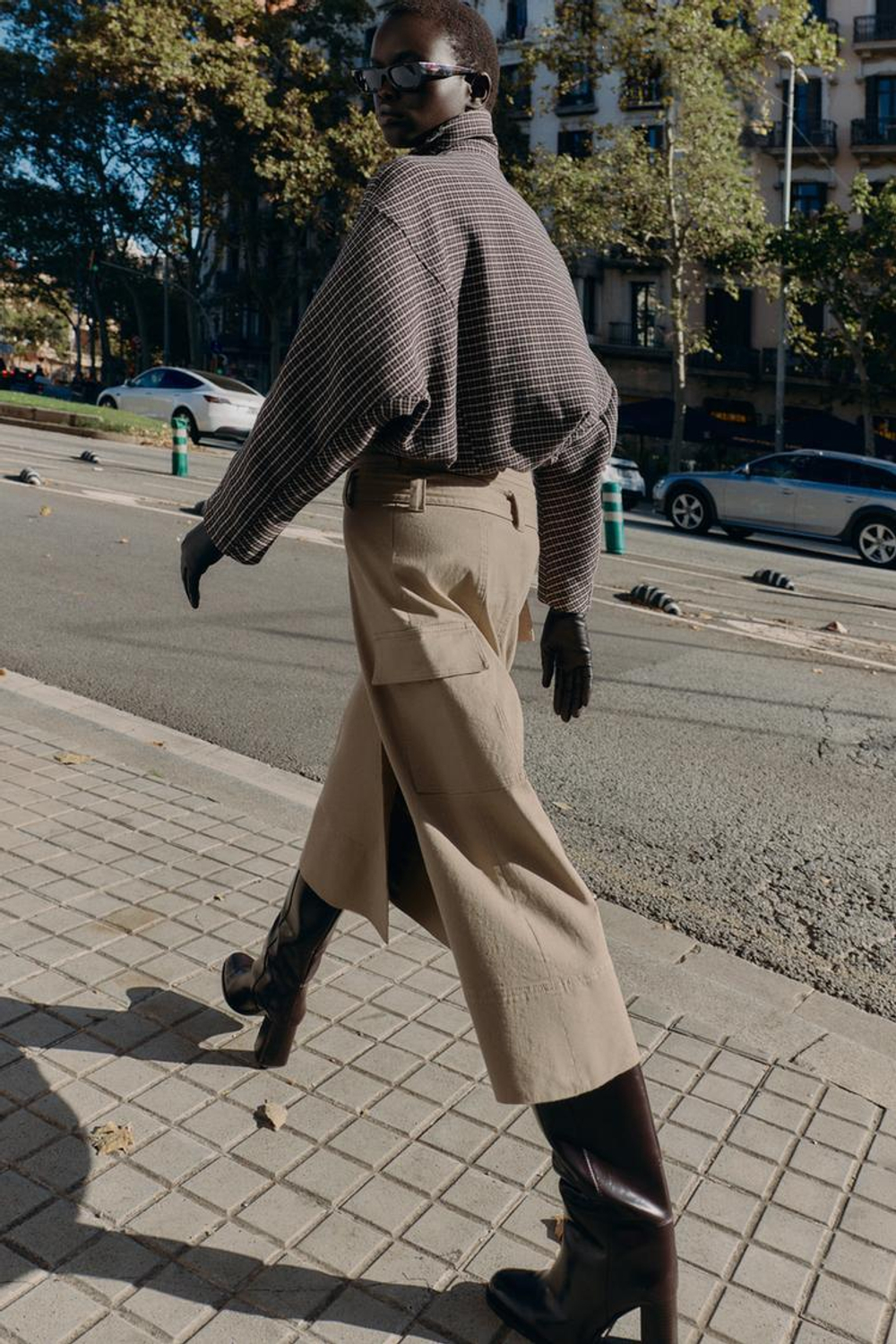 ZARA УТЕПЛЕННЫЙ БОМБЕР С УЗОРОМ «ГУСИНАЯ ЛАПКА», СЕРЫЙ/НЕЖНО-КОРИЧНЕВЫЙ