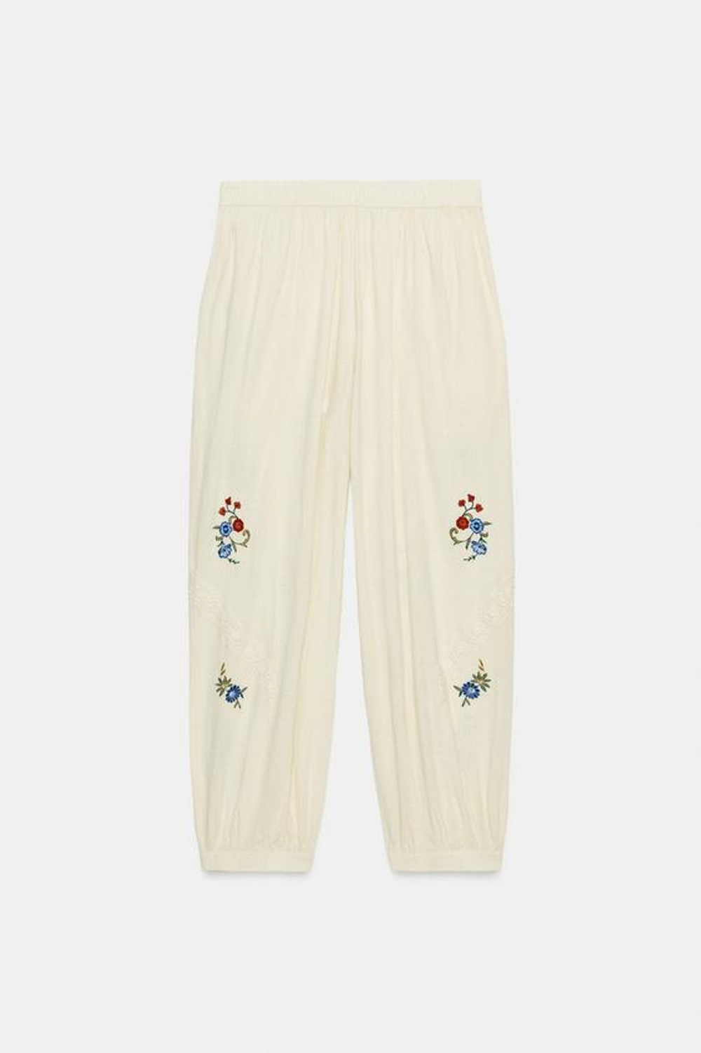 ZARA ШАРОВАРЫ С ВЫШИВКОЙ, БЕЛЫЙ