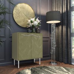 Комод Арт Колор leaves Стайл Сильвер с 2 полками Зеленая олива