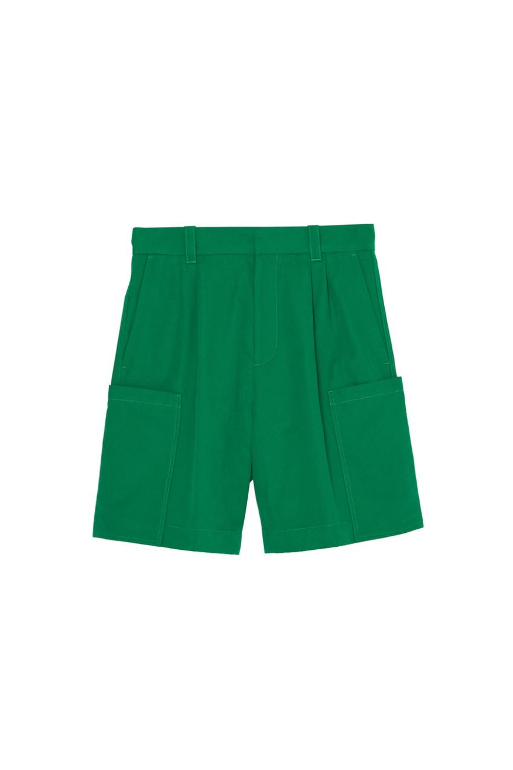 ZARA X BENITO ANTONIO ШОРТЫ-БЕРМУДЫ-КАРГО СВОБОДНОГО КРОЯ С ЗАЩИПАМИ, ЗЕЛЕНЫЙ