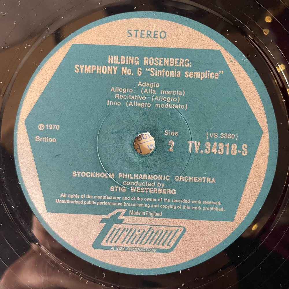 Винтажная виниловая пластинка LP Карл Биргер Блумдаль, Karl Birger Blomdahl, Hilding Rosenberg, Симфония Symphony No. 3 Facetter, Symphony No. 6 Sinfonia Semplice (Англия 1970)