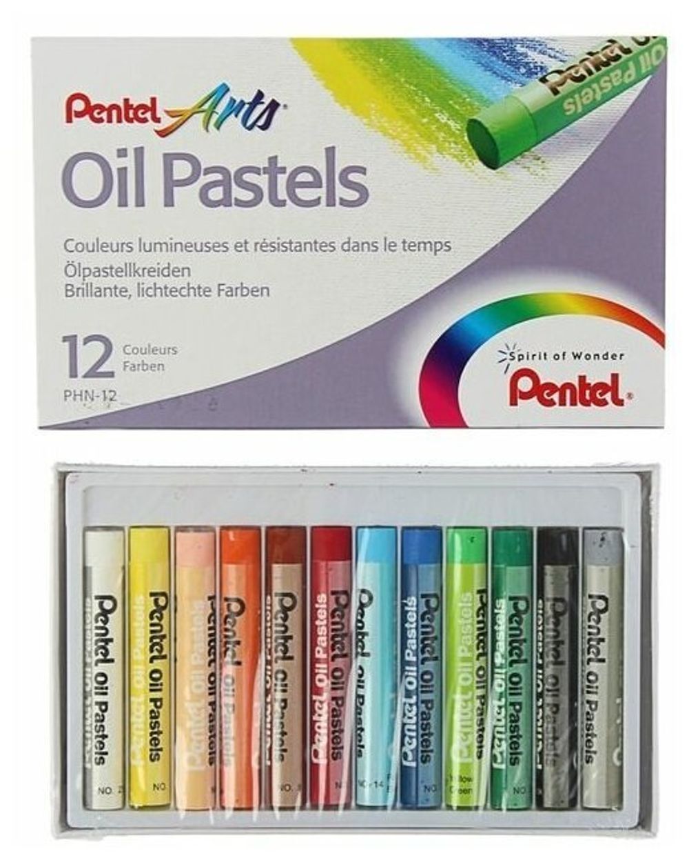 Пастель масляная художественная PENTEL "Oil Pastels", 12 цветов, круглое сечение, картонная упаковка, PHN4-12