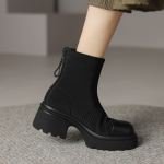 D FUSE SCANDINAVIA Stretch & Sock Boots Cow Split Leather Ankle Boots Women"s Black