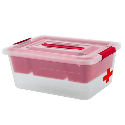 Аптечка-контейнер с лотком и ручкой 13 л цвет прозрачный с красным