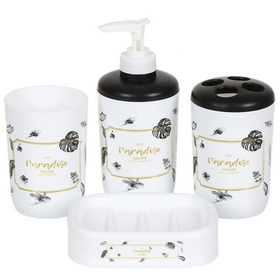 Набор для ванной 4 пр, Парадиз, бел, пластик, стак,подс д/зуб щет,дозат д/мыла,мыл-ца, Y9-086