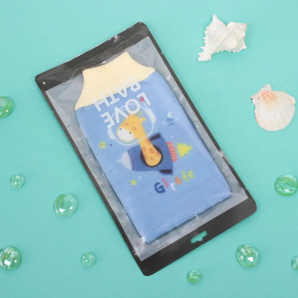 Мочалка-варежка для тела детская «KapitoshkaBoom» Жирафик, цвет как на фото, 14*24см, Zip-пакет