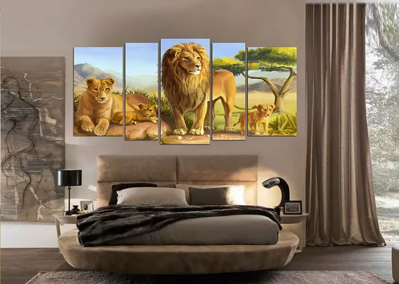 Модульная картина "Львиное семейство"