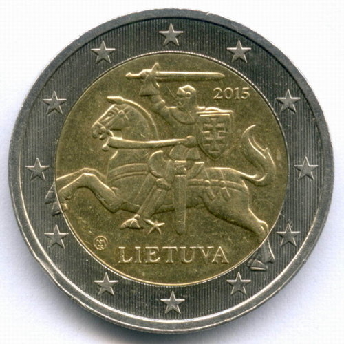 2 евро 2015 год. Литва. Регулярный выпуск. Биметалл XF