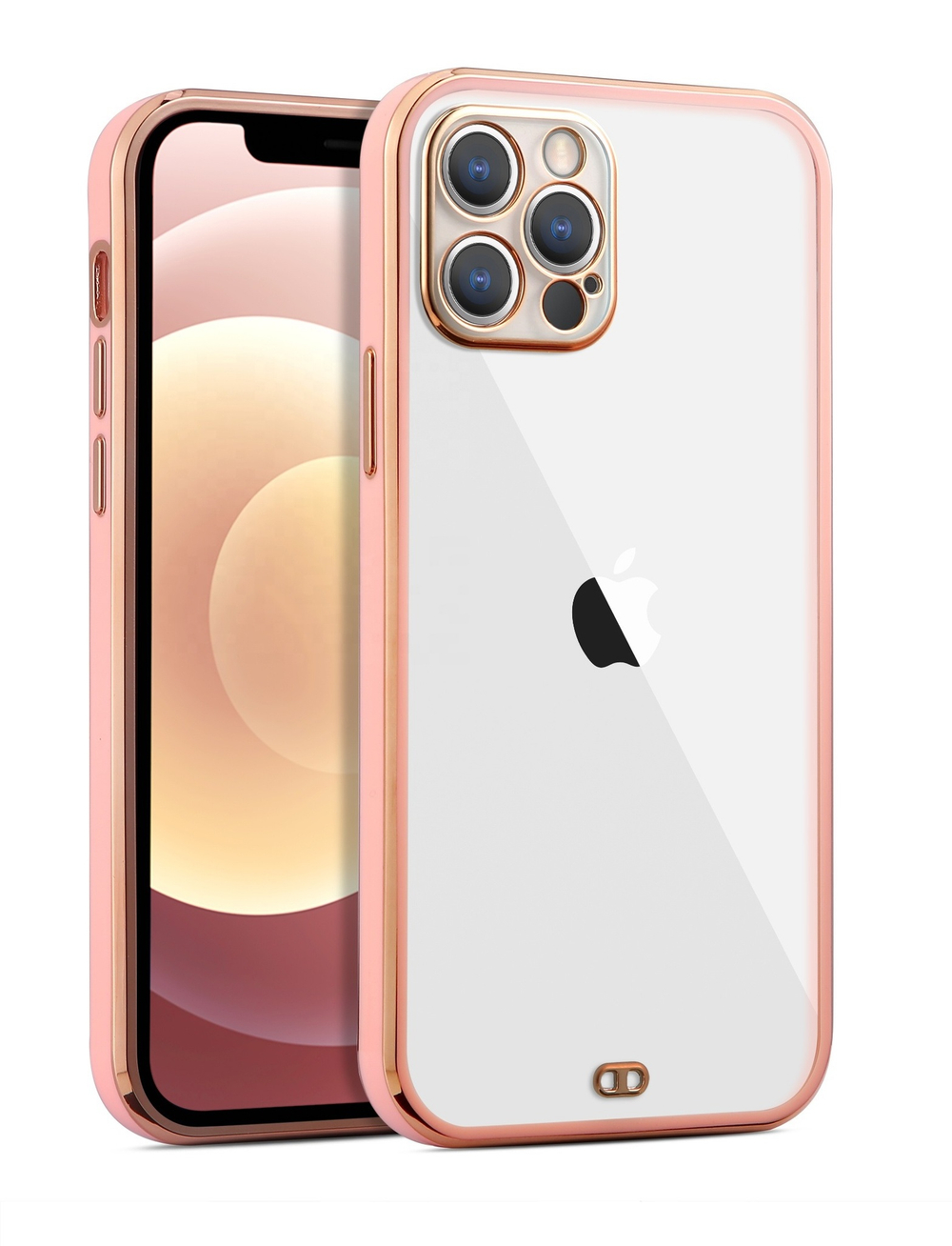 Мягкий прозрачный чехол с розовыми рамками для смартфона iPhone 12 и 12 Pro