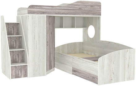 Двухъярусная кровать КарИВи  Кадет 2 с универсальной лестницей Винтерберг Бетон
