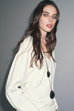 ZARA РУБАШКА С ВОРОТНИКОМ ПОЛО — ZW COLLECTION, ЖЕЛТОВАТО-БЕЛЫЙ