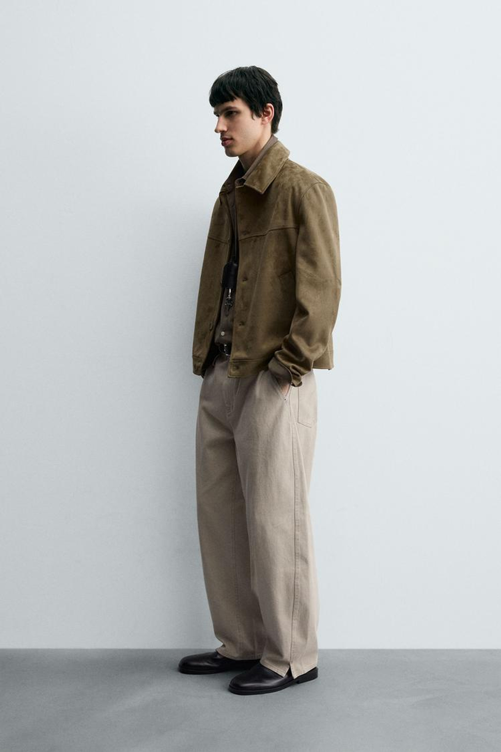 ZARA КУРТКА ИЗ ИСКУССТВЕННОЙ ЗАМШИ КЛАССИЧЕСКОГО КРОЯ, ТЕМНО-КОРИЧНЕВЫЙ