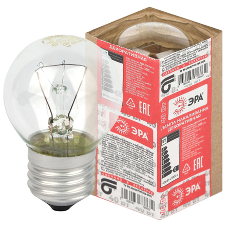 Лампа накаливания ЭРА ДШ 230-40-E27-Г 40Вт 230В шар прозрачный в гофре E27