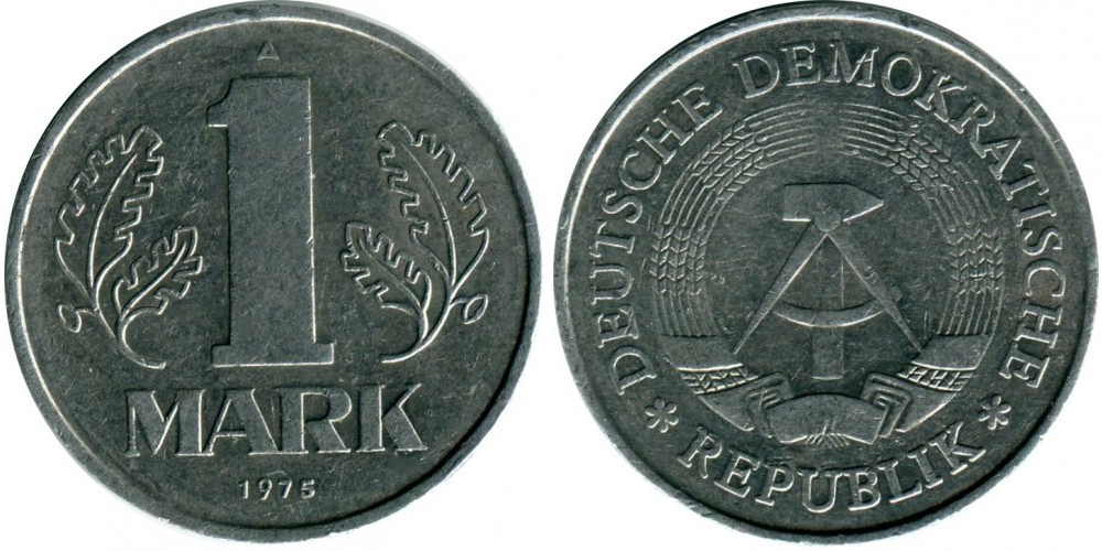 Германия - ГДР 1 марка, 1975 Герб XF