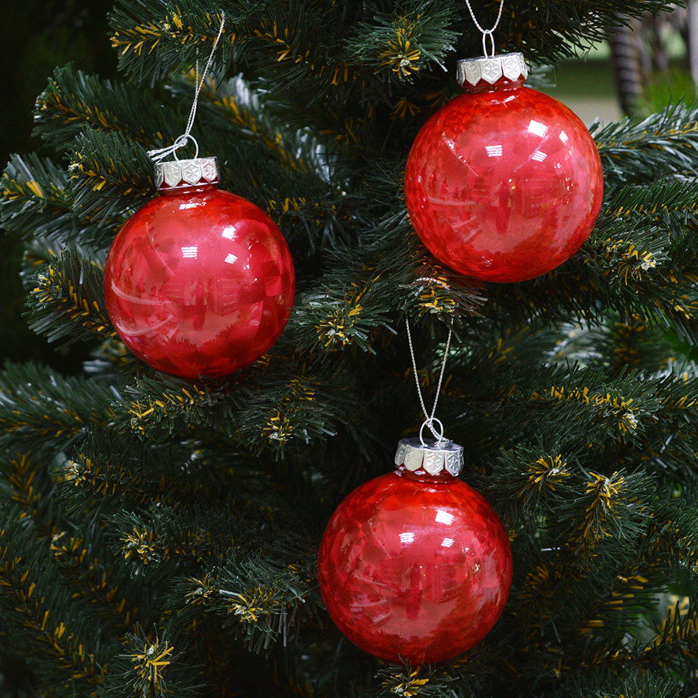 Шар новогодний 3шт 8см "Морозный узор" цвет красный