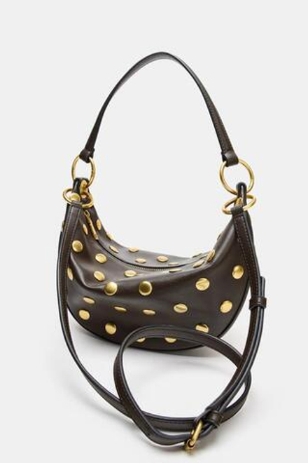 ZARA МНОГОФУНКЦИОНАЛЬНАЯ СУМКА С ЗАКЛЕПКАМИ, КОРИЧНЕВЫЙ