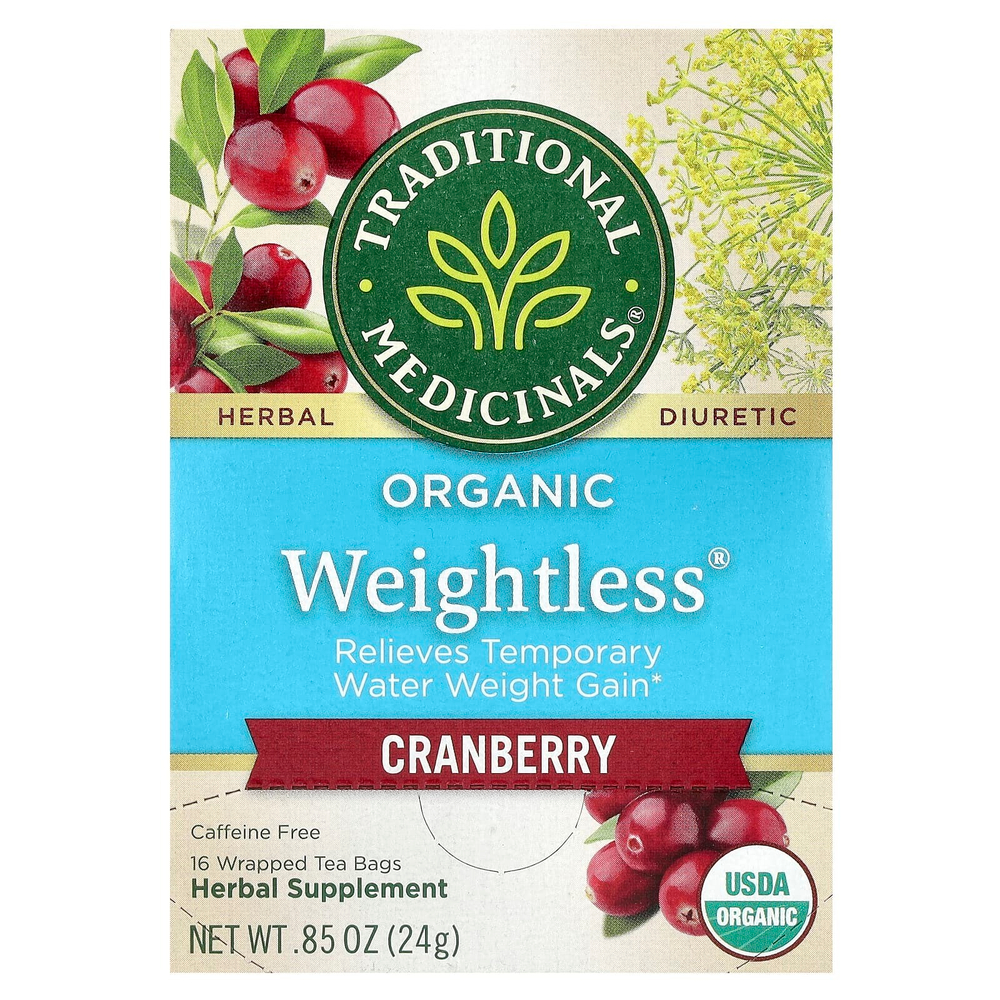 Traditional Medicinals, Organic Weightless, клюква, без кофеина, 16 чайных пакетиков, 24 г (0,85 унции)