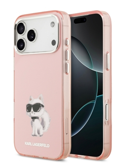 Lagerfeld для iPhone 17 Pro Max чехол IML Aquarelle Choupette Metal cam Hard Pink (MagSafe)