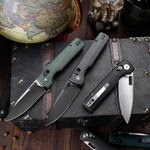 Складной туристический нож TRIVISA Sabretooth-GM клинок 14C28N рукоять микарта (черный-зеленый)