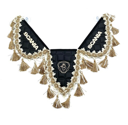 Вымпел тройной Scania (экокожа, черный с бежевыми кисточками)