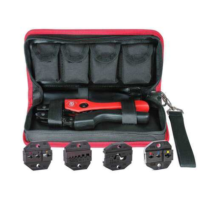 Набор в сумке СТК+4 серия ПРОФИ пресс-клещи (кримпер) с четырьмя матрицами для опрессовки изолированных и неизолированных наконечников (КВТ)