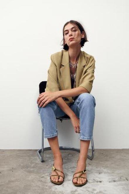 ZARA БОСОНОЖКИ НА КАБЛУКЕ С РЕМЕШКАМИ И МЕТАЛЛИЧЕСКОЙ ДЕТАЛЬЮ, ЗЕЛЕНЫЙ ХАКИ