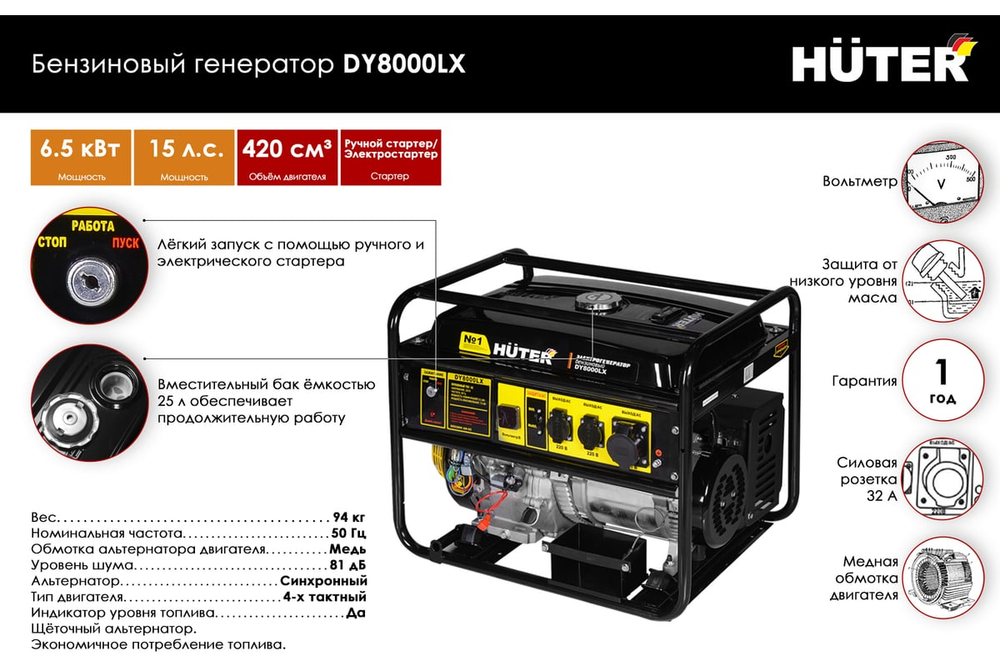 Электрогенератор Huter DY8000LX 64/1/19