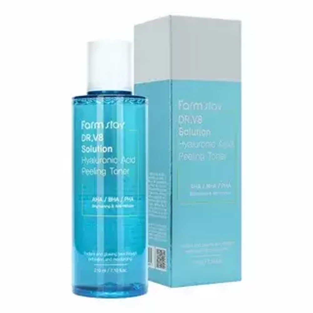 Пилинг-тонер с комплексом кислот FarmStay Dr.V8 Solution Hyaluronic Acid Peeling Toner