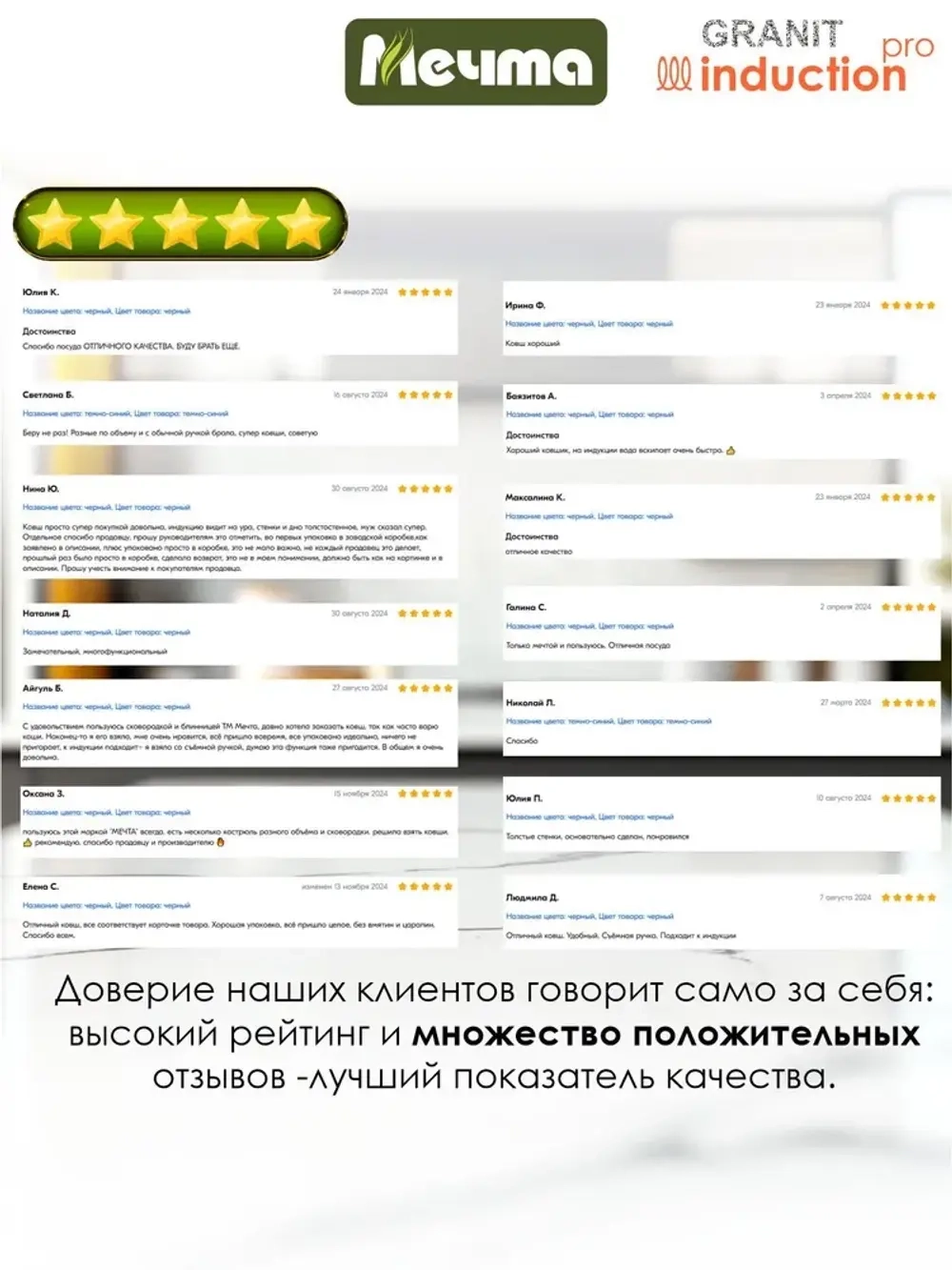 Ковш индукционный "Мечта" Гранит с несъемной ручкой и крышкой 1.7л