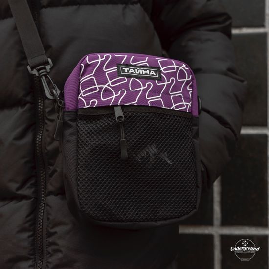 Сумка ТАЙНА через плечо фиол.-чер./вопросы