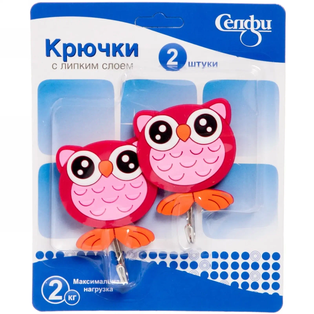 Крючки в наборе 2шт на липком слое «ИДЕЯДОМА», совята, нагрузка 2кг●