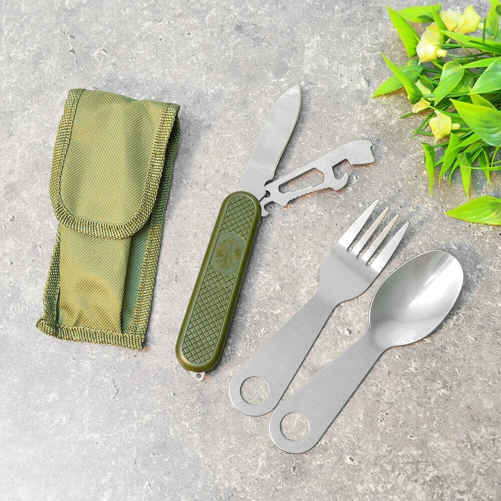 Нож туристический складной многофункциональный 3 в 1, вилка, ложка, YK01