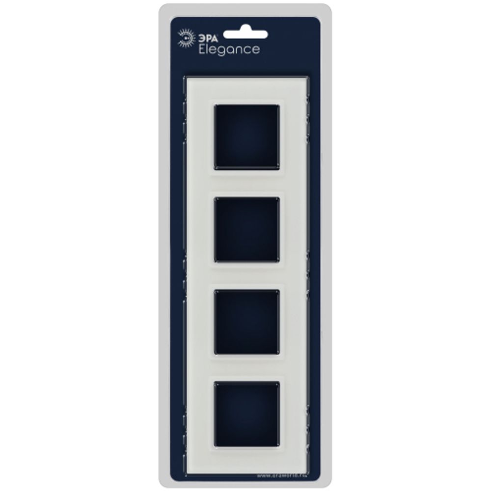 Рамка для розеток и выключателей ЭРА Elegance 14-5104-01М на 4 поста, стекло, белый матовый+бел.