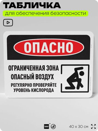 Табличка для обеспечения безопасности "Опасно, ограниченная зона, опасный воздух", для офиса, по охране труда для предприятия, организаций, 40х30 см, Silver Plane x Айдентика Технолоджи